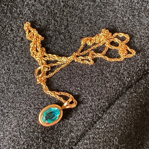 Van Dell I Blue Zircon 14KT Gold Overlay Necklace - Picture 11 of 16